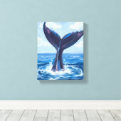 Walvisspotten | Blauw Waterverf Oceaan Canvas Afdruk (Insitu (Houten vloer))