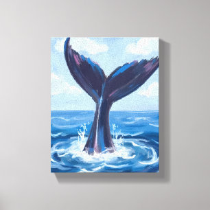 Walvisspotten Blauw Waterverf Oceaan Canvas Afdruk