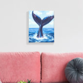 Walvisspotten | Blauw Waterverf Oceaan Canvas Afdruk (Insitu (Woonkamer))