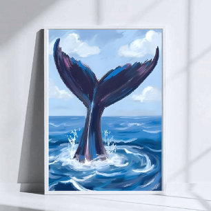 Walvisspotten   Blauwe Oceaanaquarel Poster