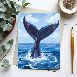 Walvisspotten   Waterverf blauw oceaan Briefkaart