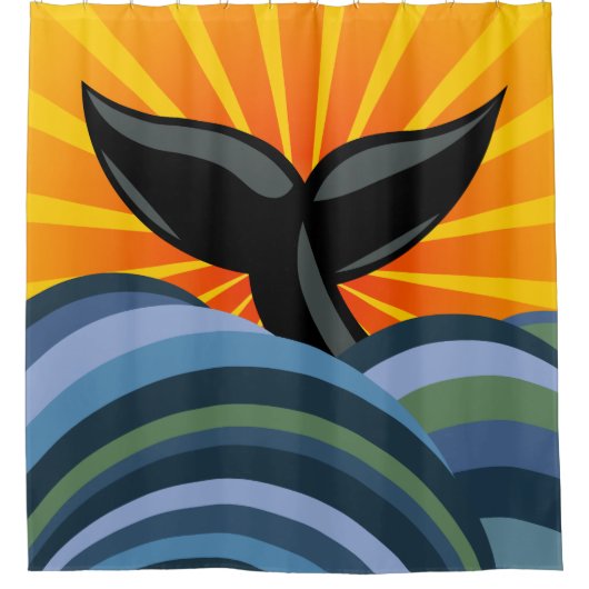 Walvisstaart en -golven douchegordijn (Voorkant)