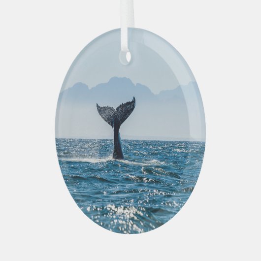 Walvisstaart Zeegezicht: dramatisch water. Glas Ornament (Voorkant links)