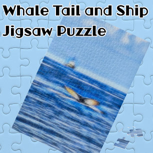 Walvisstaartschip aan de blauwe oceaanhorizon legpuzzel