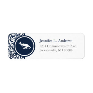 walvisthema Navy Damask Adresetiketten Etiket