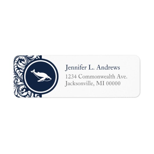 walvisthema Navy Damask Adresetiketten Etiket (Voorkant)