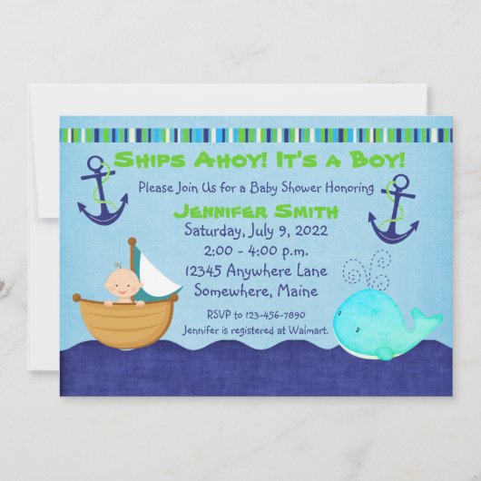 Walviszeilboot Nautische Baby Shower Uitnodigingen (Voorkant)