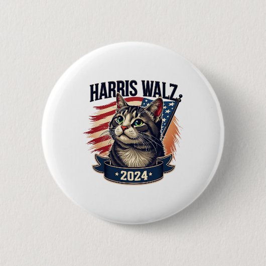 Walz 2024 Funny Cat Kamala Harris Tim Walz Waltz Ronde Button 5,7 Cm (Voorkant)