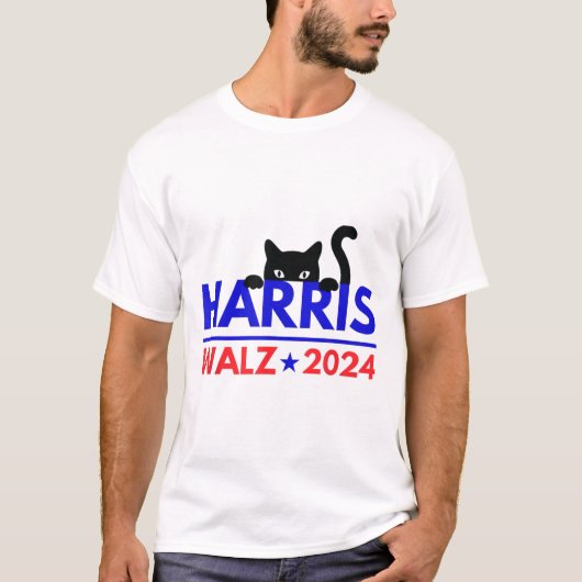 Walz 2024 Grappige Kattenverkiezing Kamala Harris  T-shirt (Voorkant)