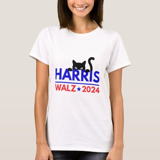 Walz 2024 Grappige Kattenverkiezing Kamala Harris T-shirt (Voorkant)