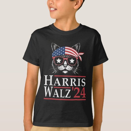 Walz 2024 Grappige Kattenverkiezing Kamala Harris  T-shirt (Voorkant)