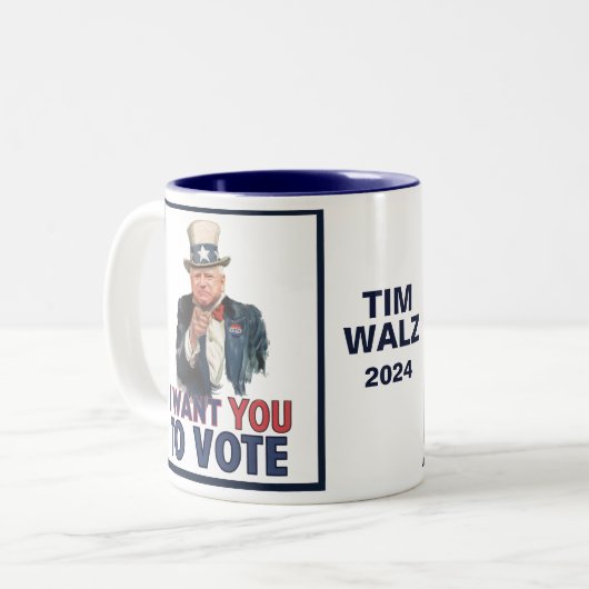 Walz - Ik wil dat je stemt Tweekleurige Koffiemok (Voorkant links)