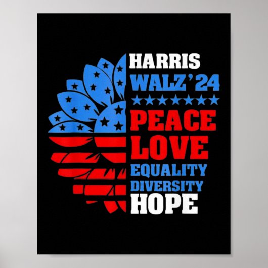 Walz Peace Love Equality Hope Diversity Poster (Voorkant)