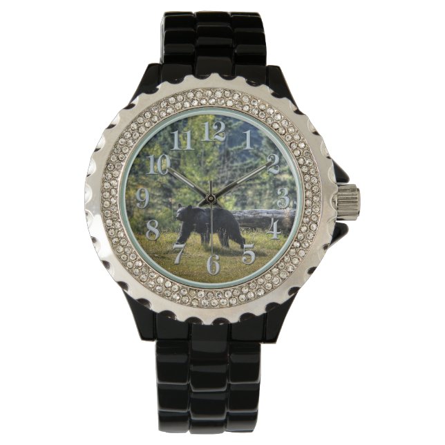 Walzwart Beer en bosweide Wildlife Foto Horloge (Voorkant)