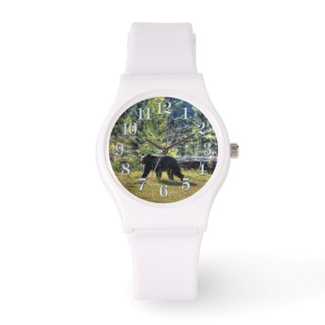 Walzwart Beer en bosweide Wildlife Foto Horloge (Voorkant)