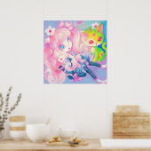 Wamono Japans meisje met Kawaii Kitten ~ Poster (Keuken)