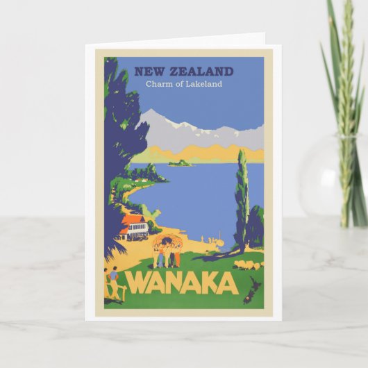 Wanaka, Nieuw-Zeeland Oude Reisposter Kaart (Voorkant)