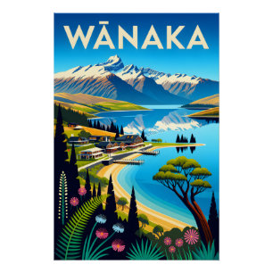 Wānaka Nieuw-Zeeland Retro Reisposter Kunst Perfect Poster