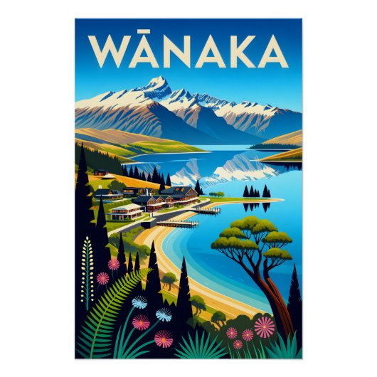 Wānaka Nieuw-Zeeland Retro Reisposter Kunst Perfect Poster (Voorkant)