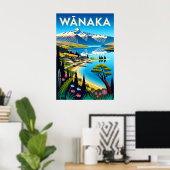Wānaka Nieuw-Zeeland Retro Reisposter Kunst Poster (Thuiskantoor)