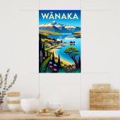 Wānaka Nieuw-Zeeland Retro Reisposter Kunst Poster (Keuken)