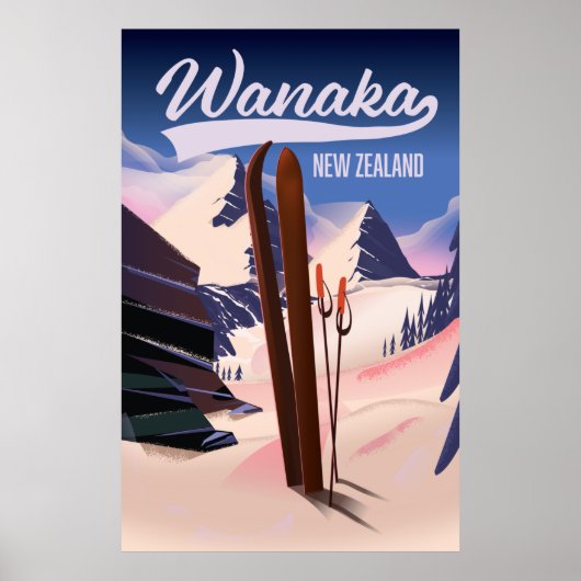 Wanaka Nieuw-Zeeland ski poster (Voorkant)
