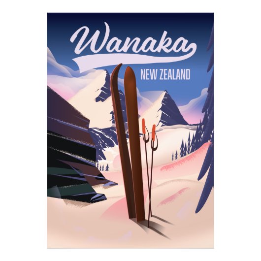 Wanaka Nieuw-Zeeland ski poster (Voorkant)