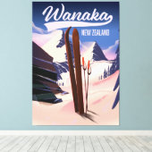 Wanaka Nieuw-Zeeland ski poster Canvas Afdruk (Insitu (Houten vloer))