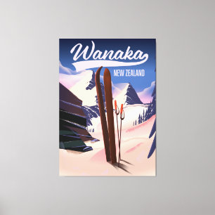 Wanaka Nieuw-Zeeland ski poster Canvas Afdruk
