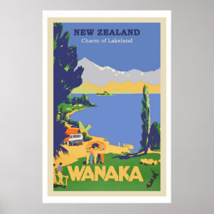 Wanaka, Nieuw-Zeeland Vintage Travel Poster