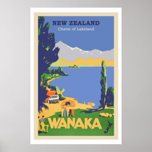 Wanaka, Nieuw-Zeeland Vintage Travel Poster (Voorkant)