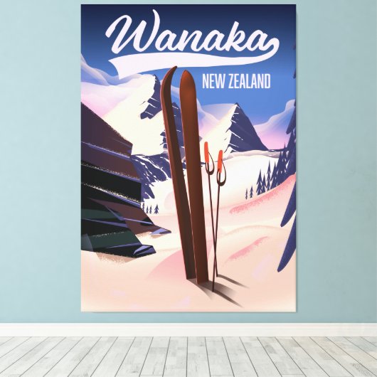 Wanaka Nieuw-Zeelands ski-poster Canvas Afdruk (Insitu (Houten vloer))