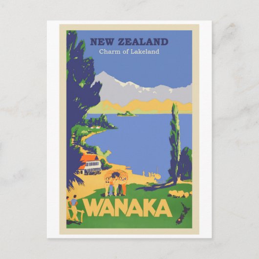 Wanaka, Nieuw-Zeelands Vintage Travel Poster Briefkaart (Voorkant)