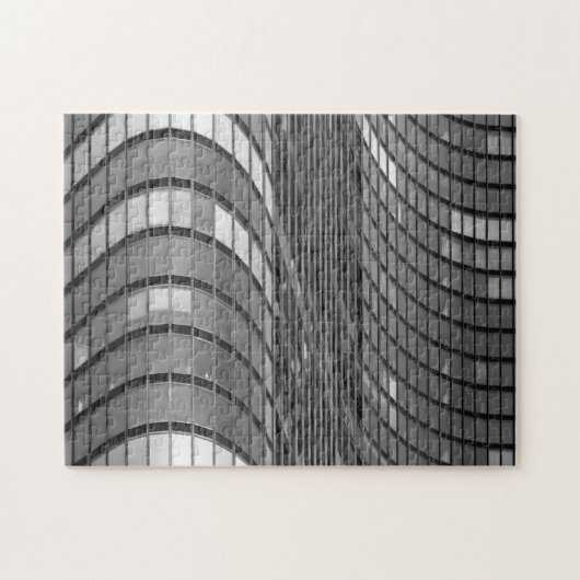 Wand van modern staal- en glasgordijn legpuzzel (Horizontaal)