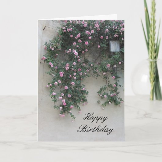 Wand van roze rozen kaart (Voorkant)
