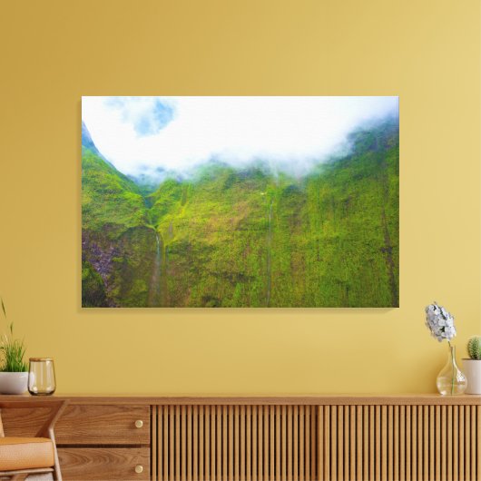 Wand van tranen, Mount Waialeale, Kauai, Hawaii Canvas Afdruk (Insitu (Woonkamer))