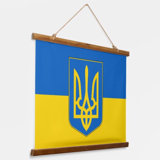 Wandbouw met vlag van Oekraïne Hangend Wandkleed (Gebogen)