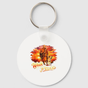 Wandel voor vrede bewuste monnik spirituele kunst sleutelhanger