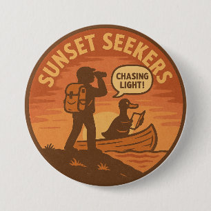 Wandelaar Eend Kano Zonsondergang Horizon Natuur Ronde Button 7,6 Cm