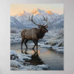 Wandelaar Eland Waadt Sneeuwige Rivier Zonsopgang Poster