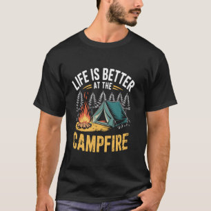 Wandelaar Kampeerder Buiten Kampeer Vuur Retro Kam T-shirt