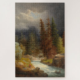 Wandelaar Naast een rivier in een Duits bos Legpuzzel