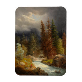 Wandelaar naast een rivier van de Torrential Magneet