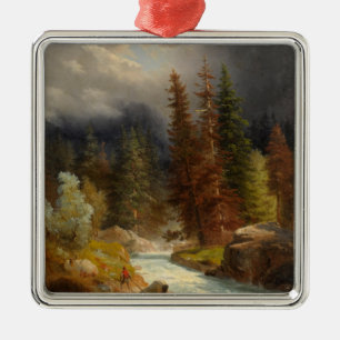 Wandelaar naast een rivier van de Torrential Metalen Ornament