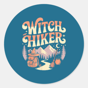Wandelaar Wandelende Heks Halloween Retro Vintage Ronde Sticker