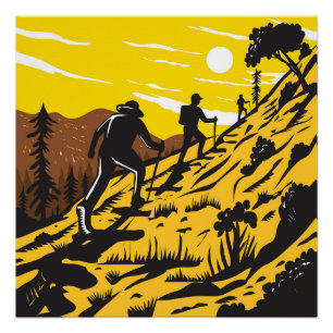Wandelaars nemen de Mist Trail in Yosemite WPA Perfect Poster
