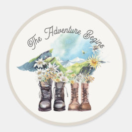 Wandelavontuur begint met wandelschoenen ronde sticker