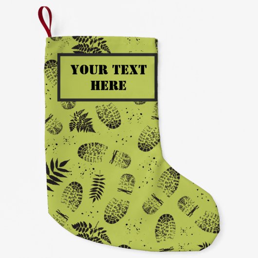 Wandelboot modderige voetafdrukken buitenshuis lie kleine kerstsok (Voorkant)