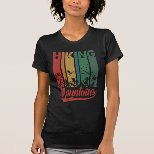 Wandelen Bergen Retro Stijl T-shirt (Voorkant)
