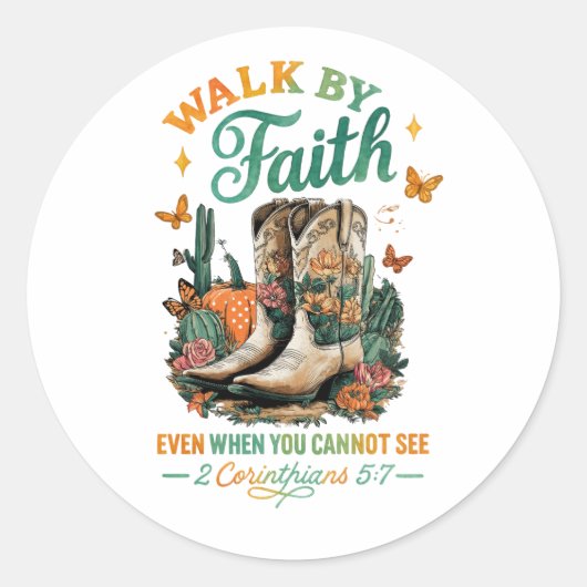 Wandelen door geloof... ronde sticker (Voorkant)
